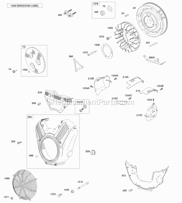 Flywheel Blower Housing Air Guides Diagram and Parts List for 611475-0119-E1  Briggs and Stratton Engine